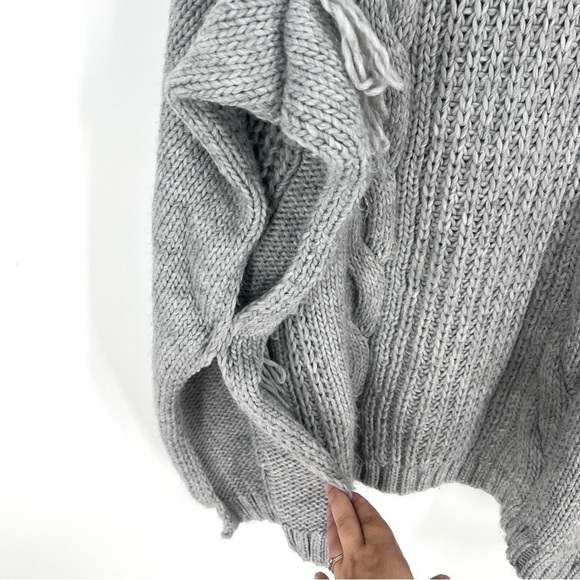 LOFT Womens Oversized Gray Chunky Knit Poncho Turtleneck - Picture 7 of 9